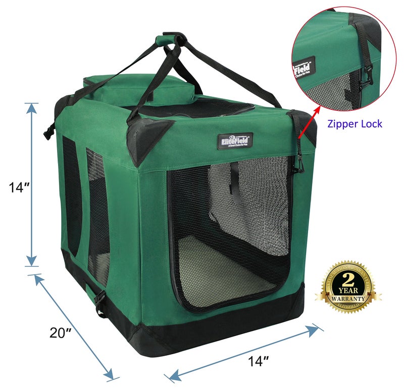 EliteField 3-Door Folding Soft Dog Crate with Carrying Bag and Fleece Bed (2 Year Warranty), Indoor & Outdoor Pet Home (20" L x 14" W x 14" H, Green) - Image 2